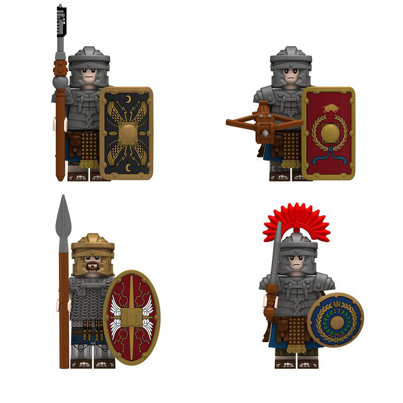 Set of Roman-themed figurines with different roles on a white background