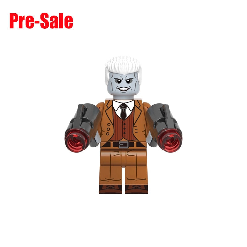 A custom toy minifigure of the character Tombstone, featuring white hair, a gray face, a brown suit, and black-and-gray arms with red accents. The image includes 'Pre-Sale' and 'GH1025' text overlays at the top and 'Tombstone' text at the bottom on a plain white background.