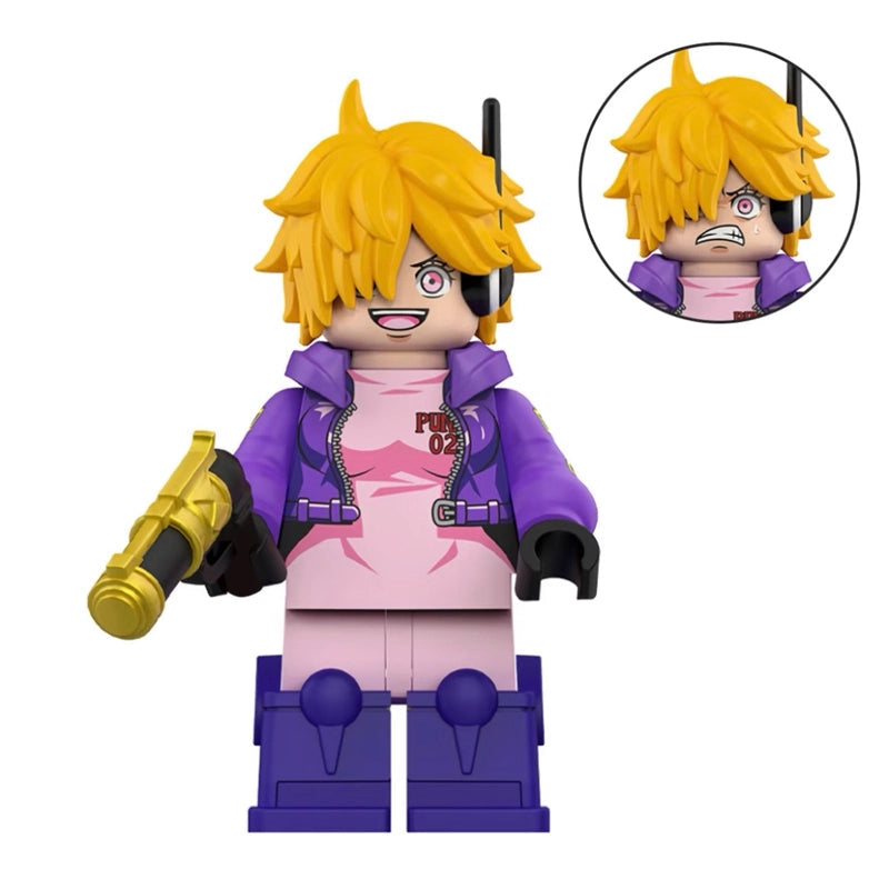 A toy building-block style minifigure labeled 'Lilith' with yellow hair, a purple jacket, pink top, and purple pants, shown on a white background with a circular alternate face inset and text 'Pre-Sale', 'WM3111', and 'Lilith'.