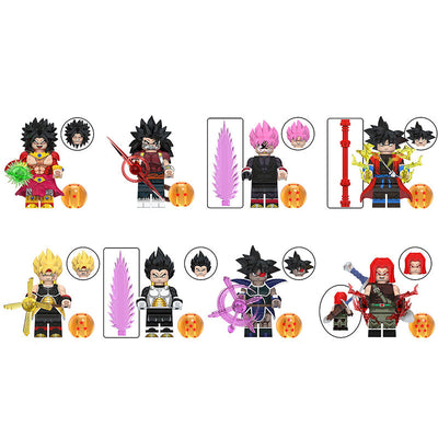 Collection of Dragon Ball Z minifigures with labels on a white background
