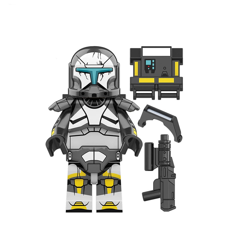 Scorch minifigure with helmet, body, and weapon on a white background