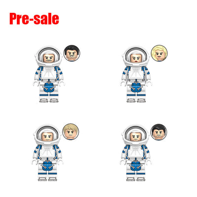 Four superhero figures in space suits with different hairstyles on a white background.