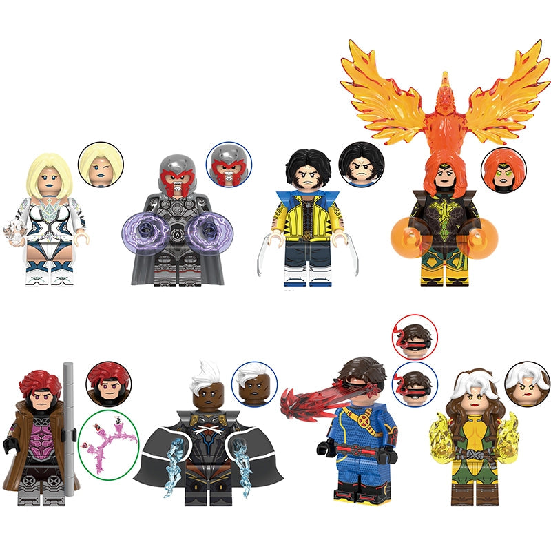 A product catalog graphic showing multiple building-block style character minifigures and accessories on a white background, with the text 'G0224' at the top and each figure labeled with a name and code underneath.