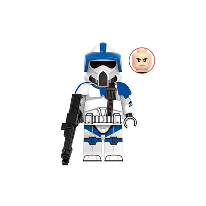 LEGO 501st ARF Trooper Boomer figure with blue and white helmet on a white background