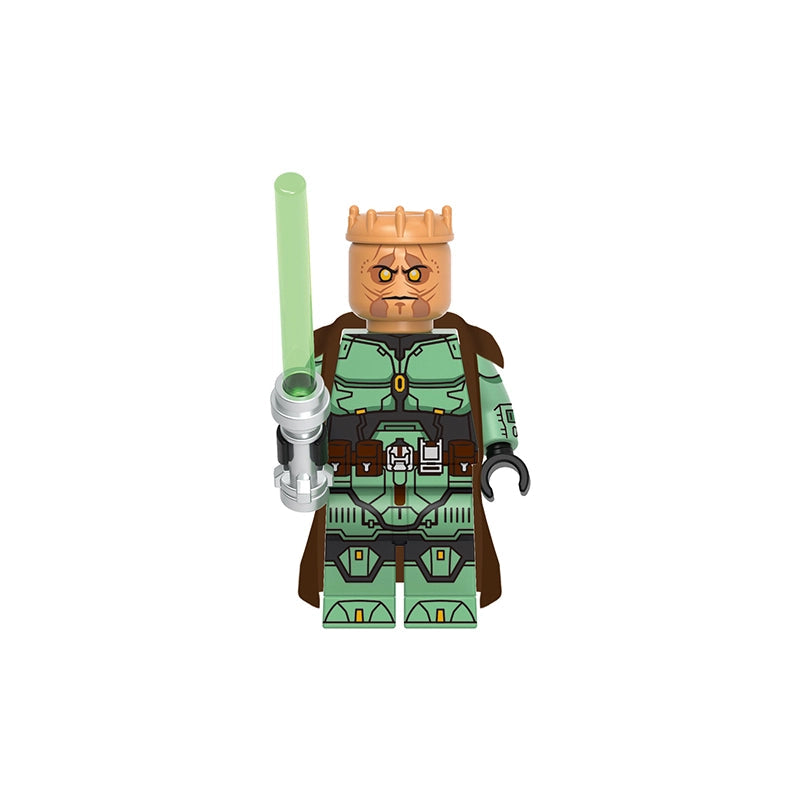 Kao Cen Darach figure with a green sword on a white background
