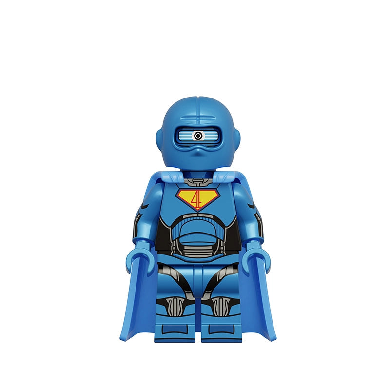 A blue robot minifigure with a helmet, cape, and printed suit details, centered on a white background with the text 'K2404 Robot Butler' in the upper left.