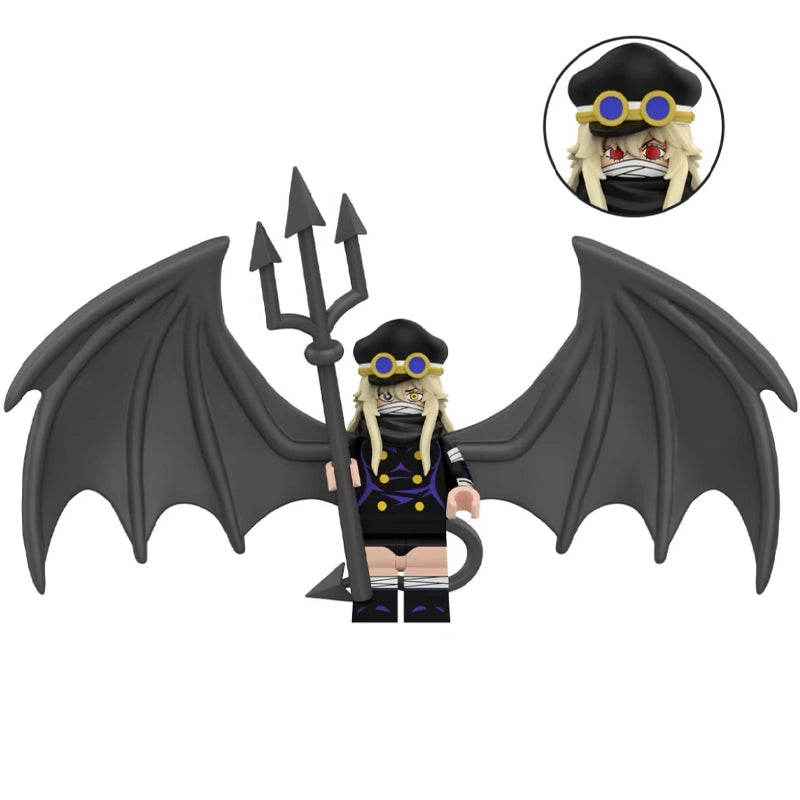 A Saint Gunko minifigure with black bat wings, a black trident, and goggles, shown on a white background with 'Pre-Sale' text and model number WM3116.